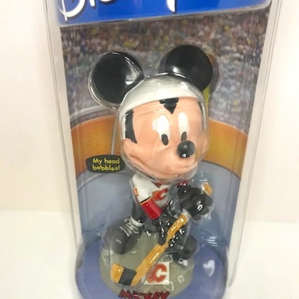 Rare Disney NHL Calgary Flames Mickey Mouse bobblehead.